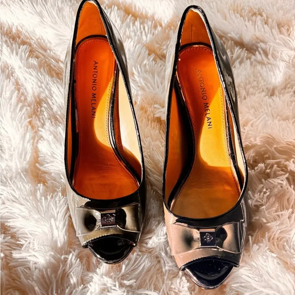 Antonio Melani Black and Gray Peep Toe Heels-7.5
